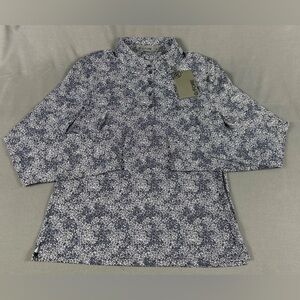 G/FORE G4 Womens Golf Shirt Polo Sleeve Logo Floral Print Medium Blue
